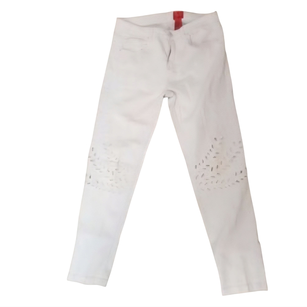 V Cristina White Embroidered Straight Leg‎ Jeans with Cut-Out Design SZ:8